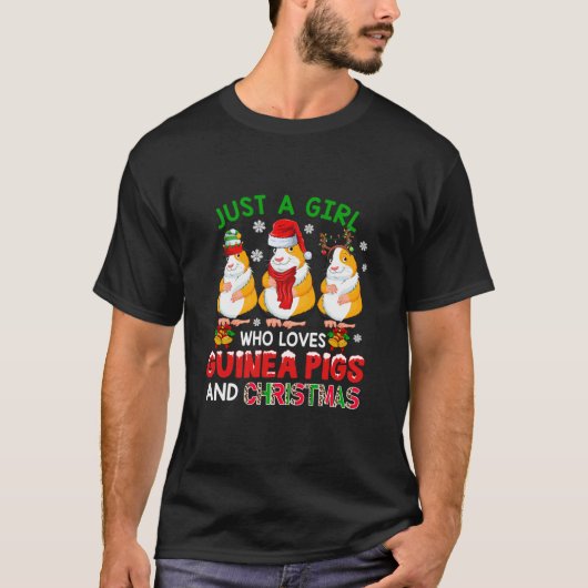 Meisje houdt van cavia's xmas drie Santa rendier e T-shirt (Voorkant)