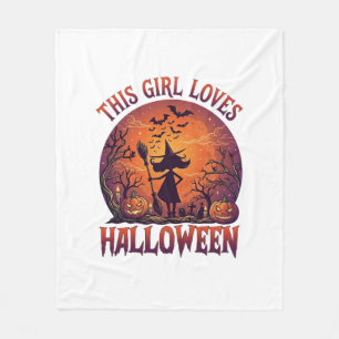 Meisje houdt van Halloween Heks Pompoenen Vleermui Fleece Deken