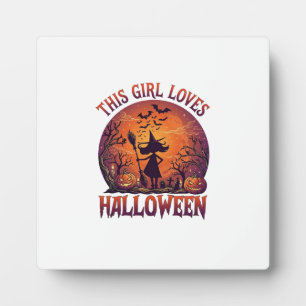 Meisje houdt van Halloween Heks Pompoenen Vleermui Fotoplaat