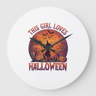Meisje houdt van Halloween Heks Pompoenen Vleermui Grote Klok