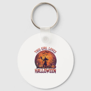Meisje houdt van Halloween Heks Pompoenen Vleermui Sleutelhanger