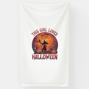 Meisje houdt van Halloween Heks Pompoenen Vleermui Spandoek