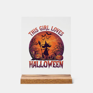 Meisje houdt van Halloween Heksen Pompoenen Vleerm Acryl Bord