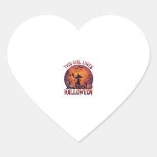 Meisje houdt van Halloween Heksen Pompoenen Vleerm Hart Sticker