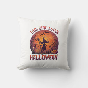 Meisje houdt van Halloween Heksen Pompoenen Vleerm Kussen