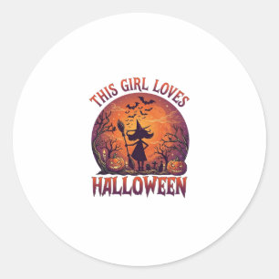 Meisje houdt van Halloween Heksen Pompoenen Vleerm Ronde Sticker