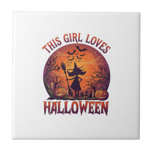 Meisje houdt van Halloween Heksen Pompoenen Vleerm Tegeltje