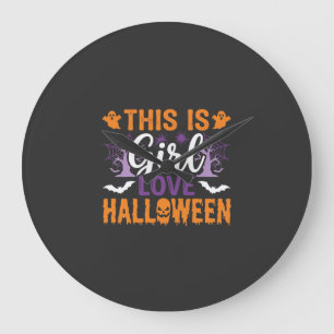 Meisje houdt van Halloween-spookontwerp_1 Grote Klok