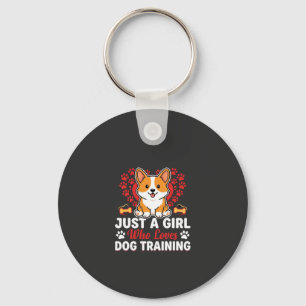 Meisje houdt van honden training Corgi Sleutelhanger