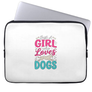 Meisje houdt van honden Vintage graveerwerk typogr Laptop Sleeve