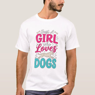 Meisje houdt van honden Vintage graveerwerk typogr T-shirt