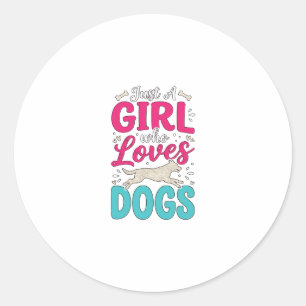 Meisje Houdt Van Honden Vintage Gravure Typografie Ronde Sticker