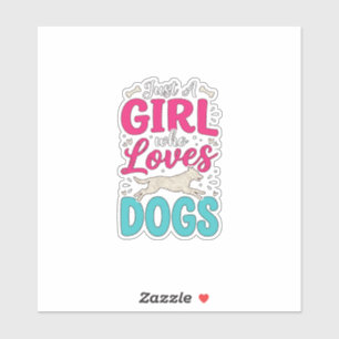 Meisje Houdt Van Honden Vintage Gravure Typografie Sticker