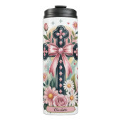 Meisje houdt van Jezus Bloemenkruis Thermosbeker (Voorkant)