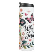 Meisje houdt van Jezus Bloemenkruis Thermosbeker (Geroteerd rechts)