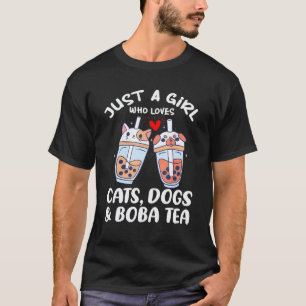 Meisje houdt van katten honden Boba-thee Bubble-th T-shirt