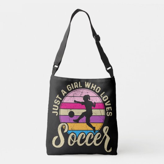 Meisje houdt van voetbal kleurrijke zonsondergang crossbody tas (Achterkant)