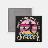 Meisje houdt van voetbal kleurrijke zonsondergang magneet (Voorkant / Achterkant)