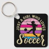 Meisje houdt van voetbal kleurrijke zonsondergang sleutelhanger (Voorkant)