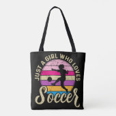 Meisje houdt van voetbal kleurrijke zonsondergang tote bag (Achterkant)