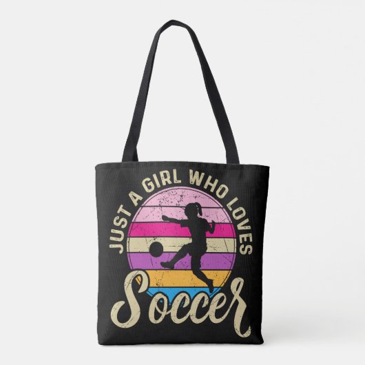 Meisje houdt van voetbal kleurrijke zonsondergang tote bag (Achterkant)