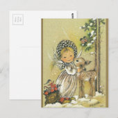  meisje Hugging Baby Deer Briefkaart (Voorkant / Achterkant)