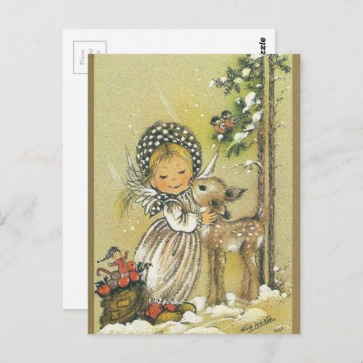  meisje Hugging Baby Deer Briefkaart (Voorkant / Achterkant)