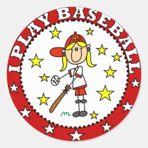 Meisje I Speel Baseball T shirten en Gifts Ronde Sticker