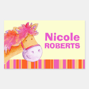 Meisje id volledige naam paarse oranje pony paard  rechthoekige sticker