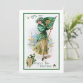 meisje, Ierse vlag, met de Groenen Feestdagenkaart (Staand voorkant)