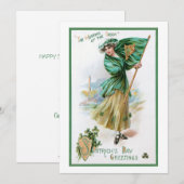 meisje, Ierse vlag, met de Groenen Feestdagenkaart (Voorkant / Achterkant)