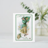  meisje, Ierse vlag, met de Groenen Feestdagenkaart (Staand voorkant)