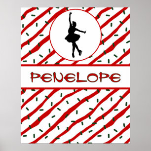 Meisje IJs Schaatsen Kerst Strooi Personalized Poster