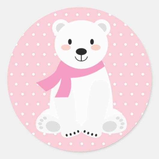 Meisje Ijsbeer Baby Shower Roze Ronde Sticker (Voorkant)