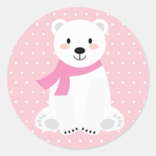 Meisje Ijsbeer Baby Shower Roze Ronde Sticker
