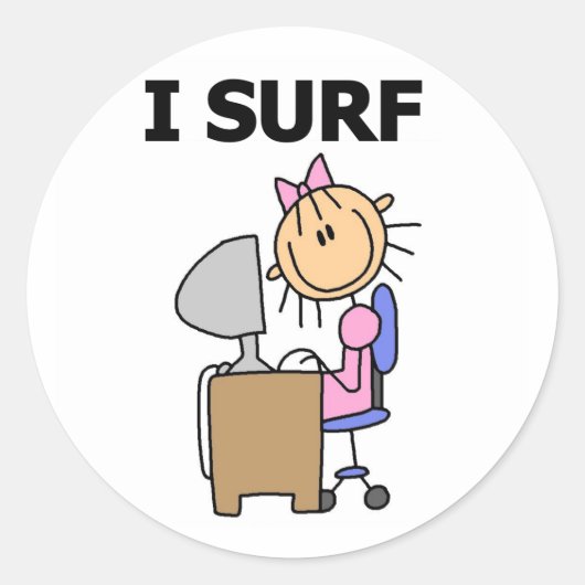 Meisje Ik Surf de Web Tshirts en geschenken Ronde Sticker (Voorkant)