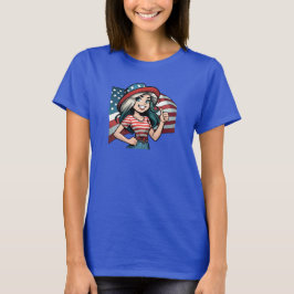 Meisje in Amerikaanse kleuren en vlag T-shirt