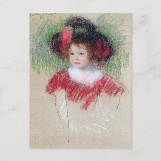 Meisje in Big Bonnett en Red Dress, Mary Cassatt Briefkaart (Voorkant)