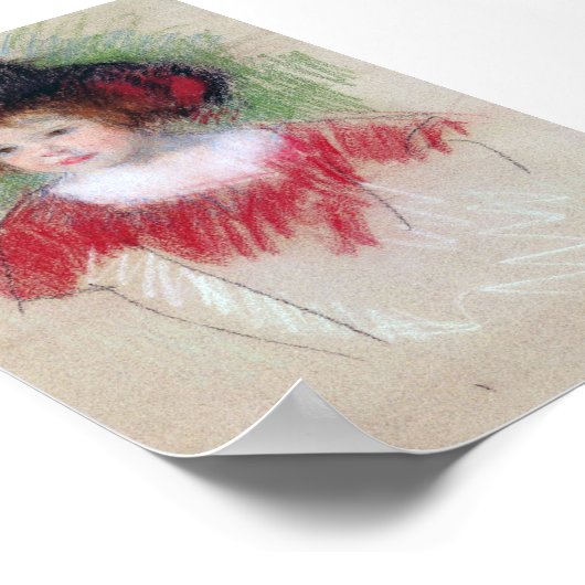 Meisje in Big Bonnett en Red Dress, Mary Cassatt Poster (Hoek)