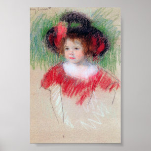 Meisje in Big Bonnett en Red Dress, Mary Cassatt Poster
