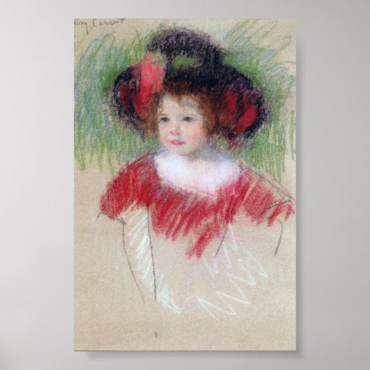 Meisje in Big Bonnett en Red Dress, Mary Cassatt Poster (Voorkant)