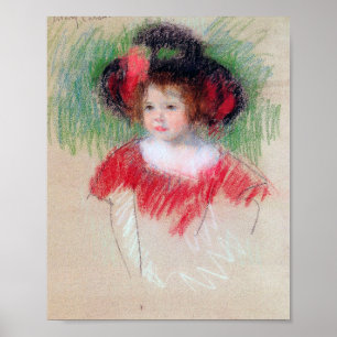 Meisje in Big Bonnett en Red Dress, Mary Cassatt Poster