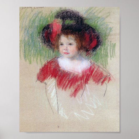 Meisje in Big Bonnett en Red Dress, Mary Cassatt Poster (Voorkant)