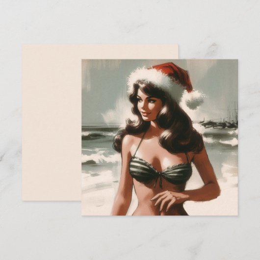  Meisje in Bikini en Santa Hat Retro Pin Up Feestdagenkaart (Voorkant / Achterkant)