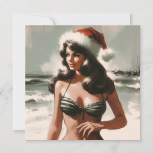 Meisje in Bikini en Santa Hat Retro Pin Up Feestdagenkaart