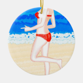Meisje in Bikini op het strand schilderen Keramisch Ornament