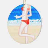 Meisje in Bikini op het strand schilderen Keramisch Ornament (Links)