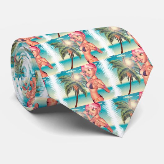 Meisje in Bikini op strand 5 Stropdas (Opgerold)