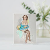 Meisje in blauw, bruin en bruin kalender briefkaart (Staand voorkant)