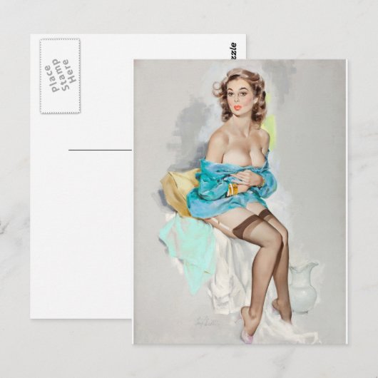 Meisje in blauw, bruin en bruin kalender briefkaart (Voorkant / Achterkant)